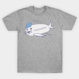 Flying Seal Airplane, Grey, Silly Animal Design, Funny Animal T-Shirt